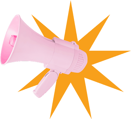 Pink Megaphone with yellow burst graphic